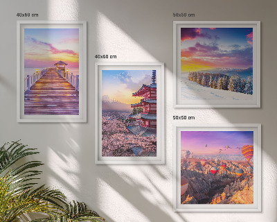 Composizione di 4 quadri Paesaggi celesti romantici