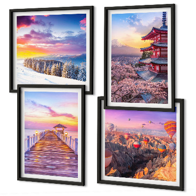 Composizione di 4 quadri Paesaggi celesti romantici