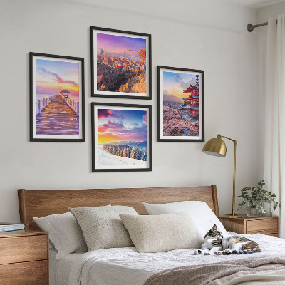Composizione di 4 quadri Paesaggi celesti romantici