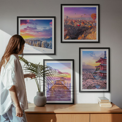 Composizione di 4 quadri Paesaggi celesti romantici