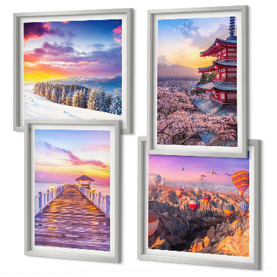 Composizione di 4 quadri Paesaggi celesti romantici