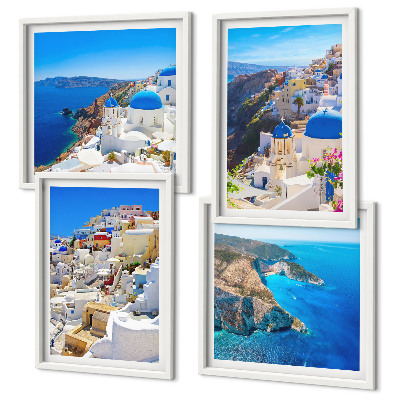 Polittico con cornice Paesaggio architettonico Oia Santorini Grecia