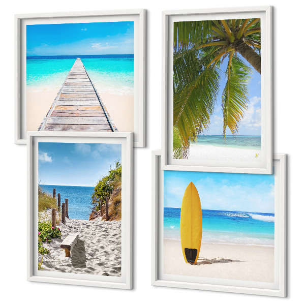 Composizione di 4 quadri Panorami vacanzieri, spiaggia, palme