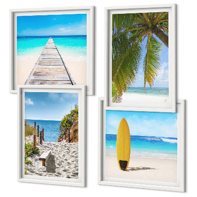 Composizione di 4 quadri Panorami vacanzieri, spiaggia, palme