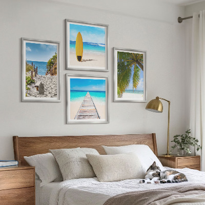 Composizione di 4 quadri Panorami vacanzieri, spiaggia, palme