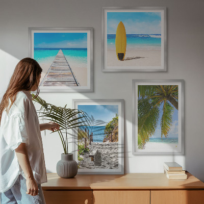 Composizione di 4 quadri Panorami vacanzieri, spiaggia, palme