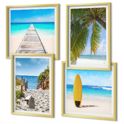 Composizione di 4 quadri Panorami vacanzieri, spiaggia, palme