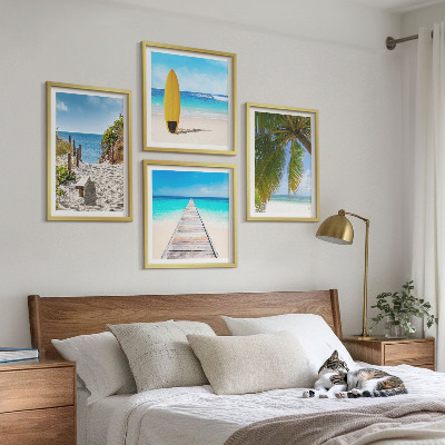 Composizione di 4 quadri Panorami vacanzieri, spiaggia, palme