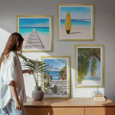 Composizione di 4 quadri Panorami vacanzieri, spiaggia, palme