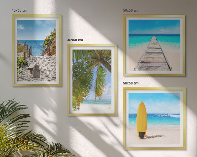 Composizione di 4 quadri Panorami vacanzieri, spiaggia, palme