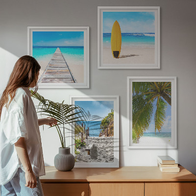 Composizione di 4 quadri Panorami vacanzieri, spiaggia, palme