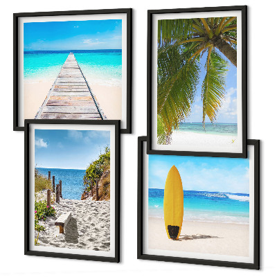 Composizione di 4 quadri Panorami vacanzieri, spiaggia, palme