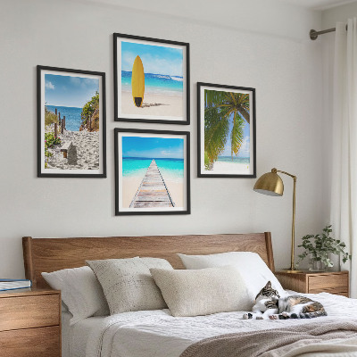 Composizione di 4 quadri Panorami vacanzieri, spiaggia, palme