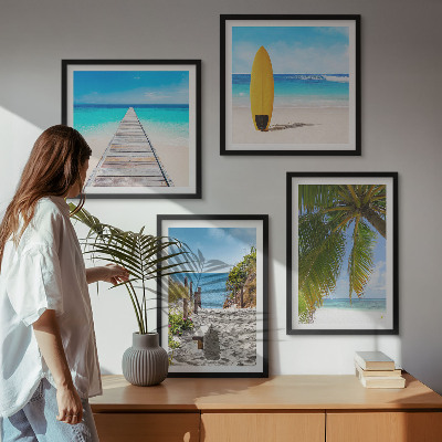 Composizione di 4 quadri Panorami vacanzieri, spiaggia, palme