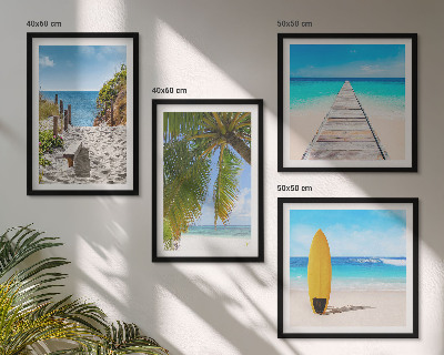 Composizione di 4 quadri Panorami vacanzieri, spiaggia, palme