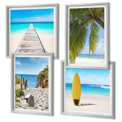 Composizione di 4 quadri Panorami vacanzieri, spiaggia, palme