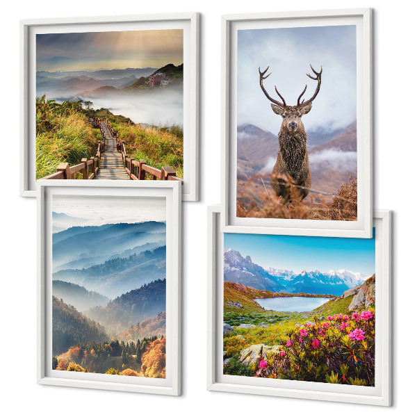 Composizione di 4 quadri paesaggio montano lago cervo