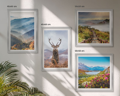 Composizione di 4 quadri paesaggio montano lago cervo