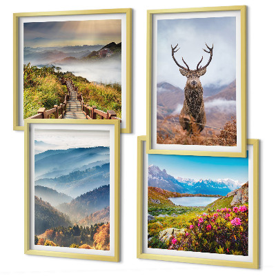 Composizione di 4 quadri paesaggio montano lago cervo