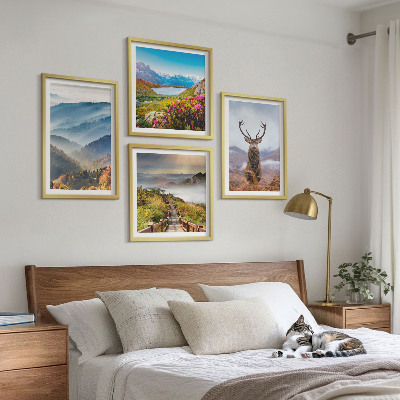 Composizione di 4 quadri paesaggio montano lago cervo