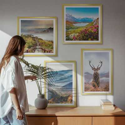 Composizione di 4 quadri paesaggio montano lago cervo