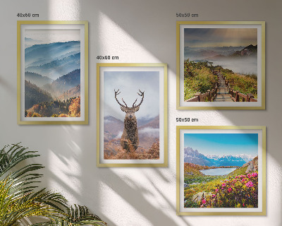 Composizione di 4 quadri paesaggio montano lago cervo
