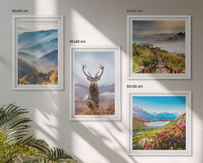 Composizione di 4 quadri paesaggio montano lago cervo