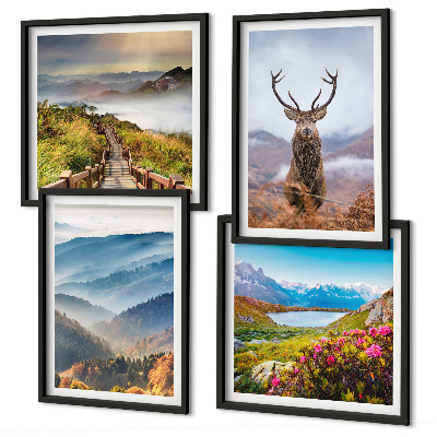 Composizione di 4 quadri paesaggio montano lago cervo