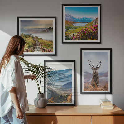 Composizione di 4 quadri paesaggio montano lago cervo