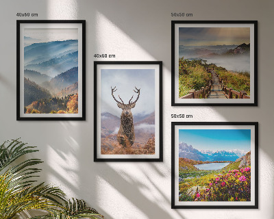 Composizione di 4 quadri paesaggio montano lago cervo