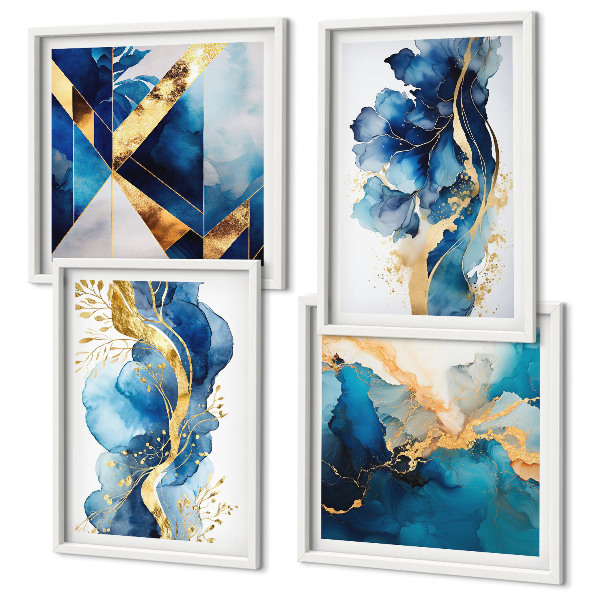 Polittico con cornice Motivi astratti blu