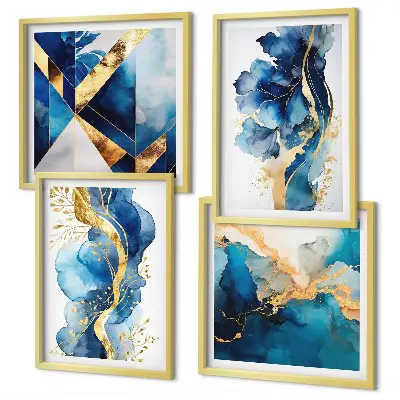 Polittico Motivi astratti blu con cornice