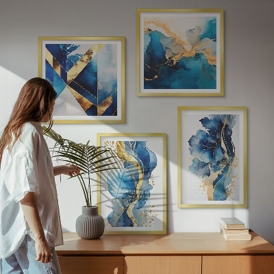 Polittico con cornice Motivi astratti blu