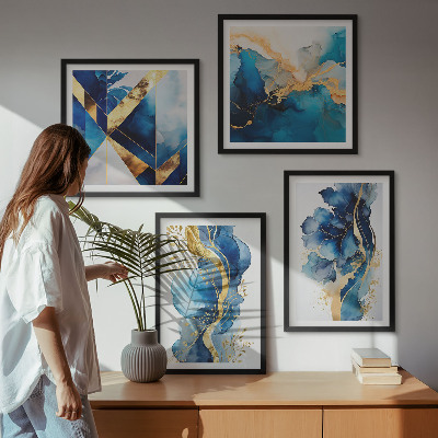 Polittico con cornice Motivi astratti blu