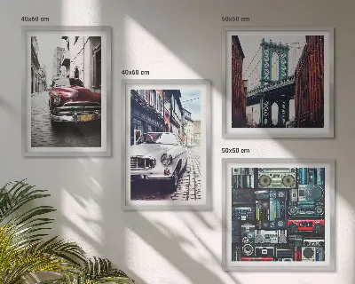 Composizione di 4 quadri Vecchie auto Brooklyn stile audio retrò