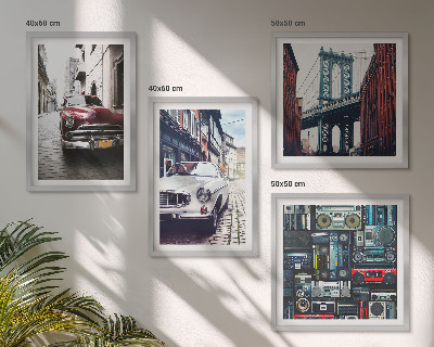Composizione di 4 quadri Vecchie auto Brooklyn audio retrò