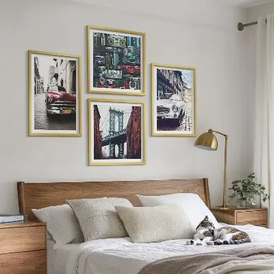 Composizione di 4 quadri Vecchie auto Brooklyn stile audio retrò