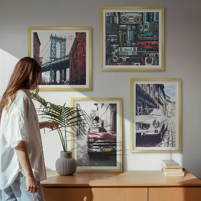 Composizione di 4 quadri Vecchie auto Brooklyn stile audio retrò