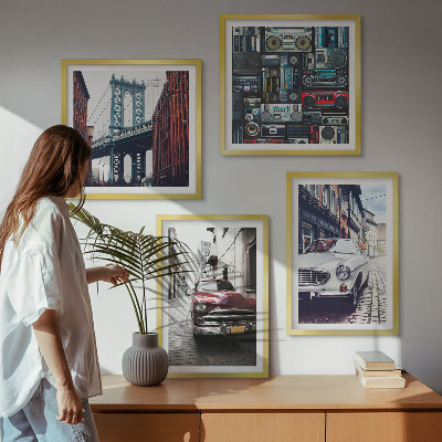 Composizione di 4 quadri Vecchie auto Brooklyn audio retrò