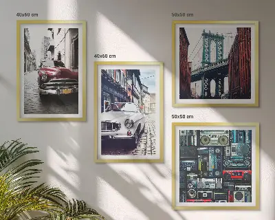 Composizione di 4 quadri Vecchie auto Brooklyn stile audio retrò