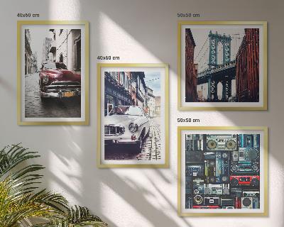 Composizione di 4 quadri Vecchie auto Brooklyn audio retrò