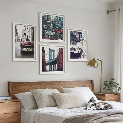 Composizione di 4 quadri Vecchie auto Brooklyn stile audio retrò
