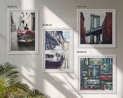 Composizione di 4 quadri Vecchie auto Brooklyn stile audio retrò