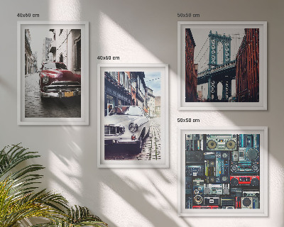 Composizione di 4 quadri Vecchie auto Brooklyn audio retrò