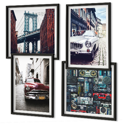 Composizione di 4 quadri Vecchie auto Brooklyn audio retrò