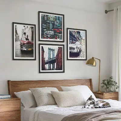 Composizione di 4 quadri Vecchie auto Brooklyn stile audio retrò