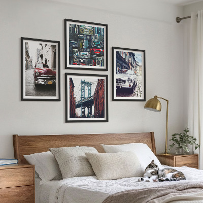 Composizione di 4 quadri Vecchie auto Brooklyn audio retrò