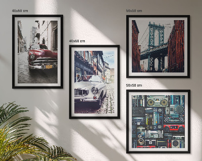 Composizione di 4 quadri Vecchie auto Brooklyn audio retrò