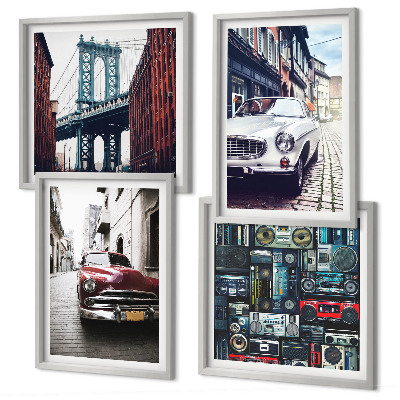 Composizione di 4 quadri Vecchie auto Brooklyn audio retrò