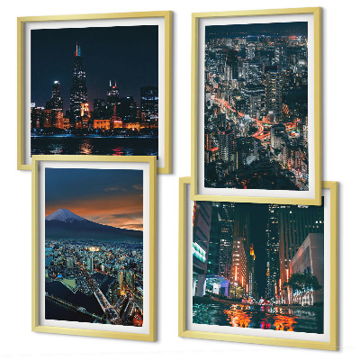 Composizione di 4 quadri Vista notturna della città dalle montagne.
